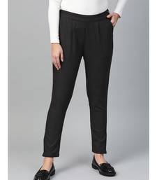 Cotton Slub Solid Regular Fit Casual Trouser Pants Black