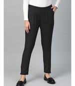 Cotton Slub Solid Regular Fit Casual Trouser Pants Black