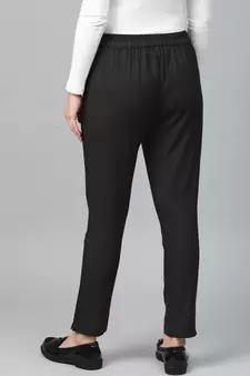 Cotton Slub Solid Regular Fit Casual Trouser Pants Black