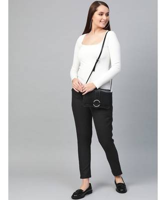 Cotton Slub Solid Regular Fit Casual Trouser Pants Black 5