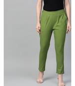 Cotton Slub Solid Regular Fit Casual Trouser Pants Green