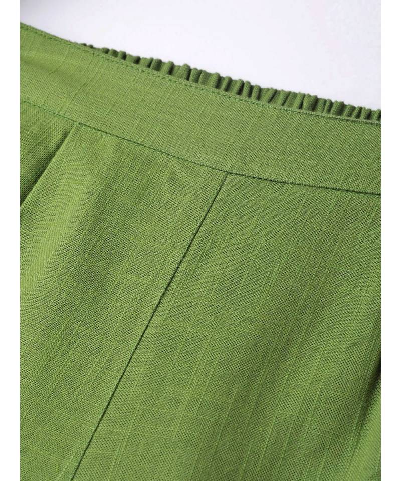 Cotton Slub Solid Regular Fit Casual Trouser Pants Green