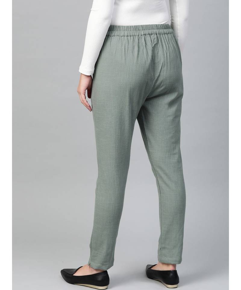 Cotton Slub Solid Regular Fit Casual Trouser Pants Grey