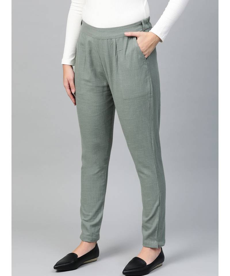 Cotton Slub Solid Regular Fit Casual Trouser Pants Grey