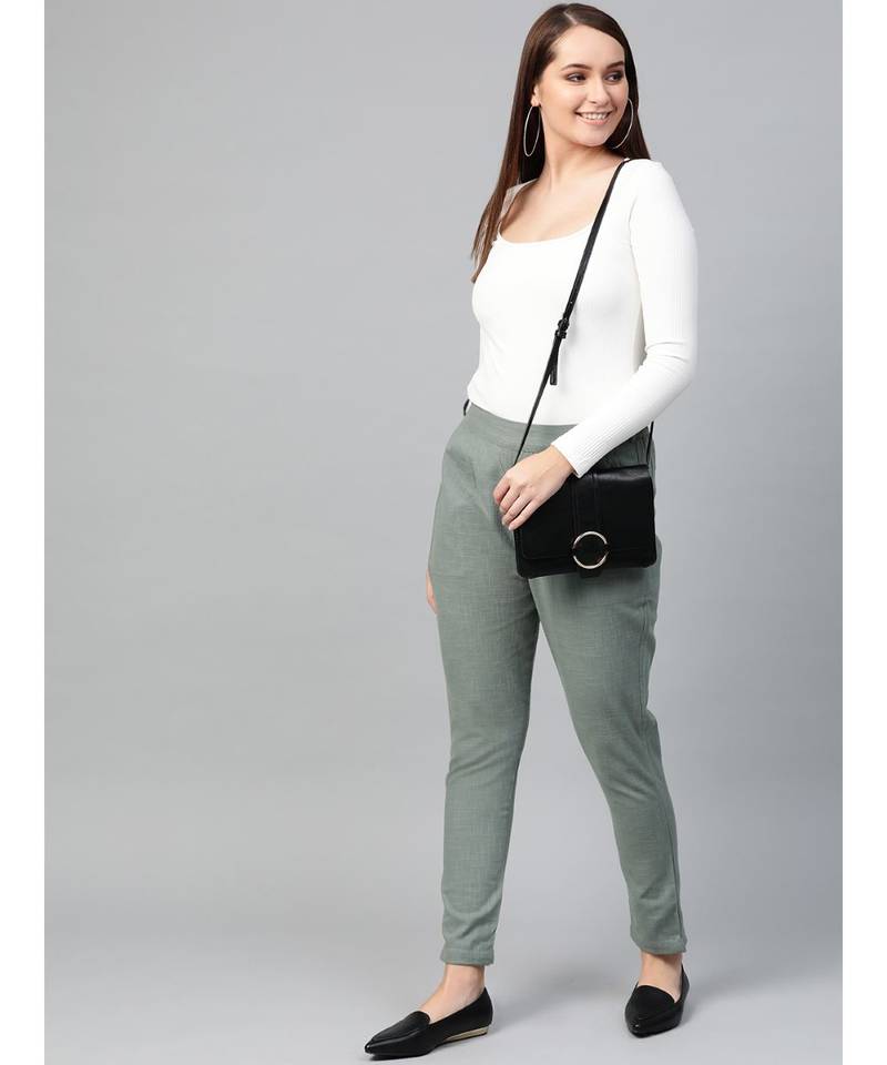 Cotton Slub Solid Regular Fit Casual Trouser Pants Grey