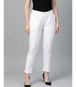 Cotton Slub Solid Regular Fit Casual Trouser Pants White