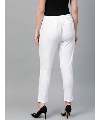 Cotton Slub Solid Regular Fit Casual Trouser Pants White 4