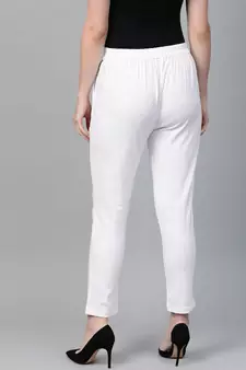Cotton Slub Solid Regular Fit Casual Trouser Pants White