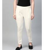 Cotton Slub Solid Regular Fit Casual Trouser Pants Off-White