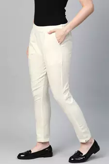 Cotton Slub Solid Regular Fit Casual Trouser Pants Off-White