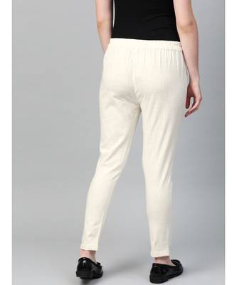 Cotton Slub Solid Regular Fit Casual Trouser Pants Off-White 4