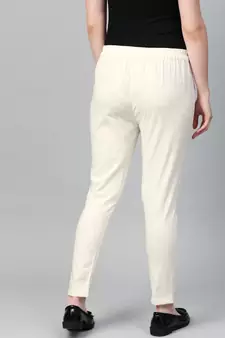 Cotton Slub Solid Regular Fit Casual Trouser Pants Off-White