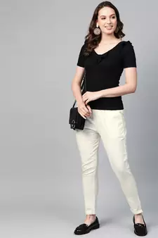 Cotton Slub Solid Regular Fit Casual Trouser Pants Off-White