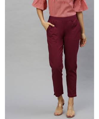 Cotton Slub Solid Regular Fit Casual Trouser Pants 1