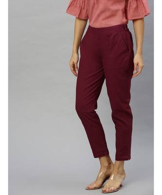 Cotton Slub Solid Regular Fit Casual Trouser Pants 2
