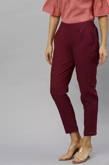 Cotton Slub Solid Regular Fit Casual Trouser Pants