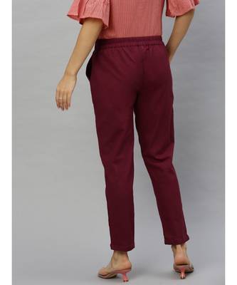 Cotton Slub Solid Regular Fit Casual Trouser Pants 3