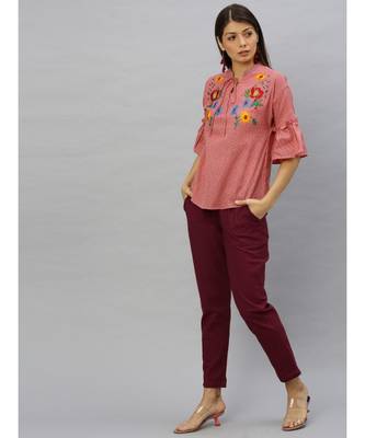 Cotton Slub Solid Regular Fit Casual Trouser Pants 4