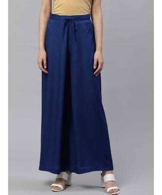 Solid Rayon Palazzo Pants Blue 3