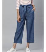 Denim Mid-Rise Culottes With Waist Tie-Up