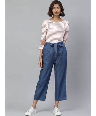 Denim Mid-Rise Culottes With Waist Tie-Up 2