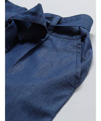 Denim Mid-Rise Culottes With Waist Tie-Up 3