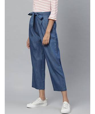 Denim Mid-Rise Culottes With Waist Tie-Up 4