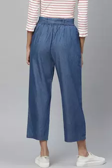 Denim Mid-Rise Culottes With Waist Tie-Up