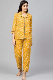Floral Printed Night Suityellow