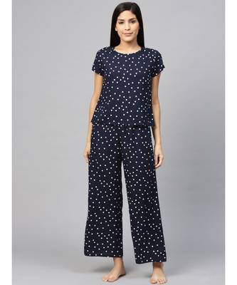Polka Dot Printed Night Suitblue 1