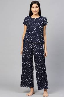Polka Dot Printed Night Suitblue