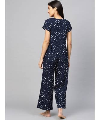 Polka Dot Printed Night Suitblue 3
