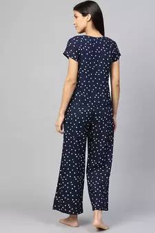 Polka Dot Printed Night Suitblue