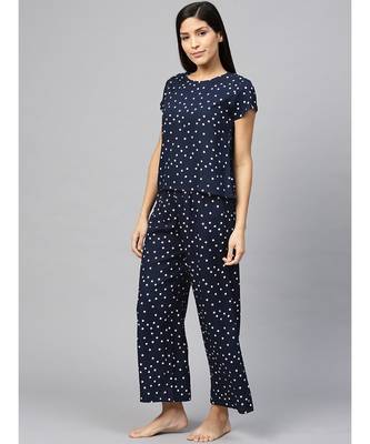 Polka Dot Printed Night Suitblue 4