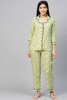 Floral Printed Night Suitgreen