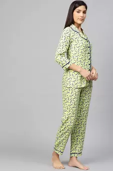 Floral Printed Night Suitgreen