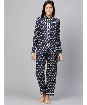 Geomatrical Printed Night Suitblue 1