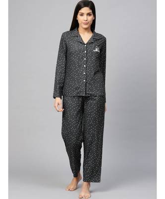 Polka Dot Printed Night Suitgrey 1