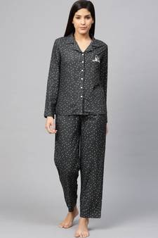 Polka Dot Printed Night Suitgrey
