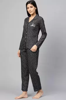 Polka Dot Printed Night Suitgrey