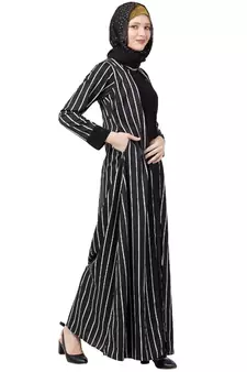 Being Traditional Abaya – Double Layered, Striped Pattern Full Sleeve, Crepe Black
