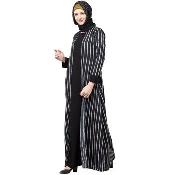 Being Traditional Abaya – Double Layered, Striped Pattern Full Sleeve, Crepe Black 3