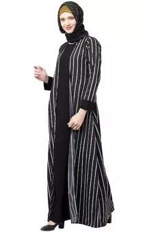 Being Traditional Abaya – Double Layered, Striped Pattern Full Sleeve, Crepe Black