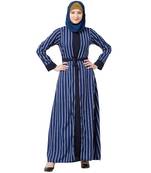 Double layered striped abaya- Navy Blue