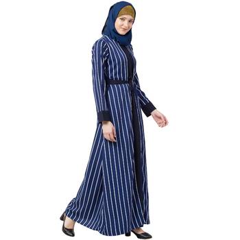 Double layered striped abaya- Navy Blue 2
