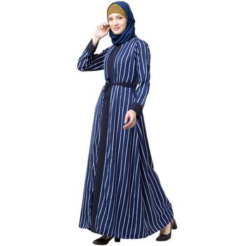 Double layered striped abaya- Navy Blue 3