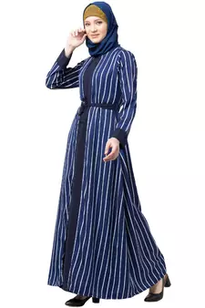 Double layered striped abaya- Navy Blue