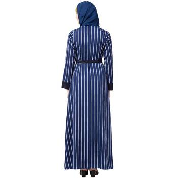 Double layered striped abaya- Navy Blue 5