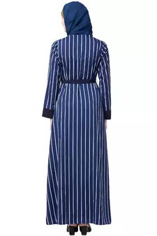 Double layered striped abaya- Navy Blue
