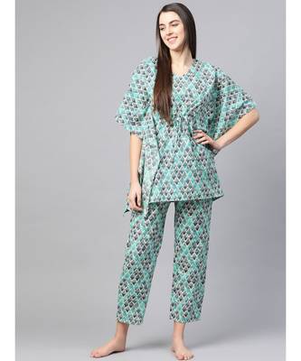 Geomatrical Printed Kaftan Night Suitmulti 1